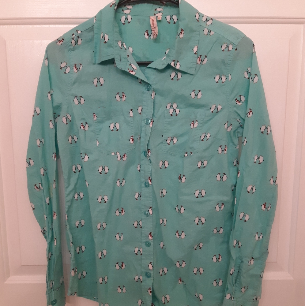 Penguin patterned button up shirt
